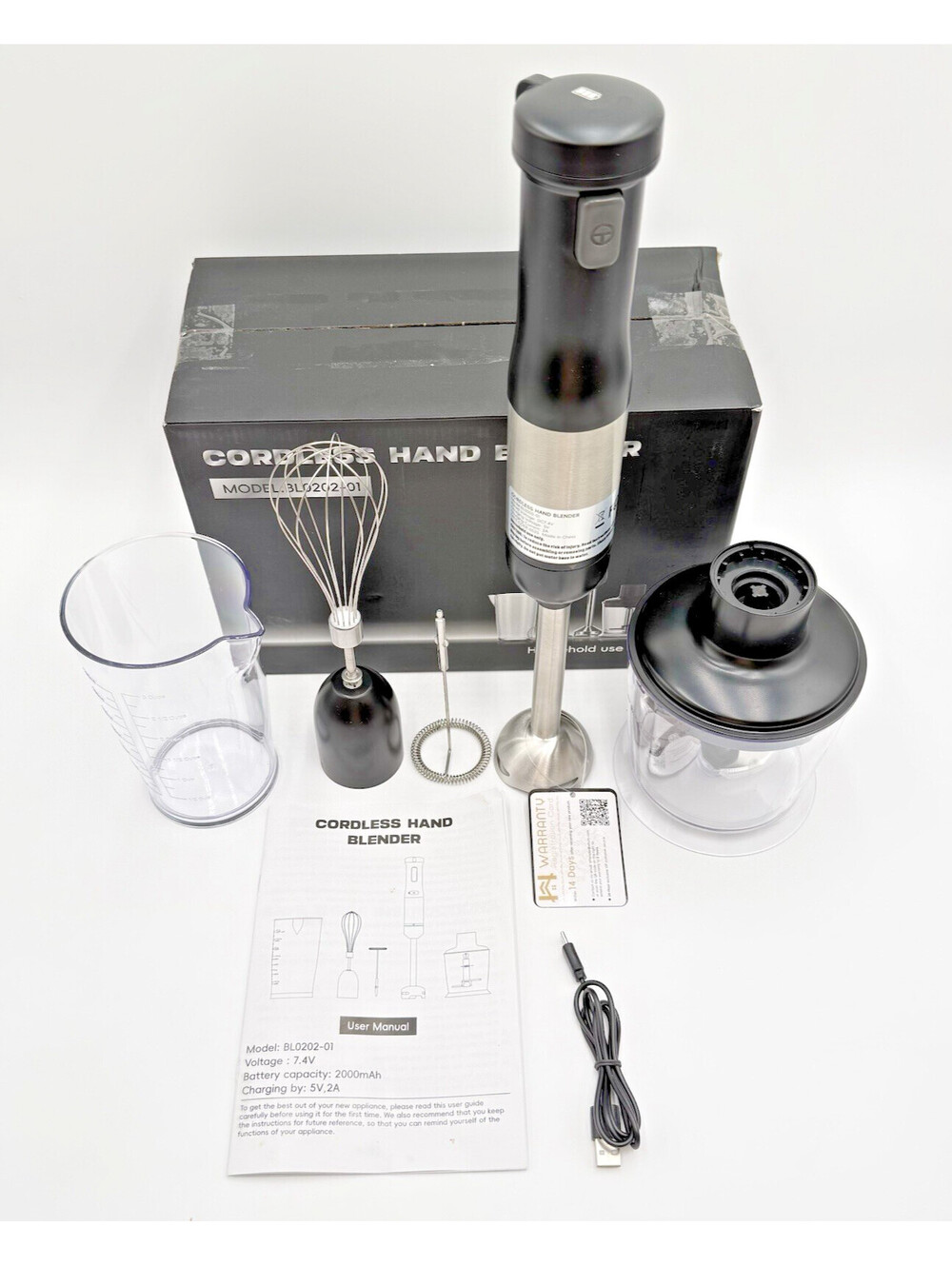 Cordless Hand Blender with Whisk and Chopper Attachments
